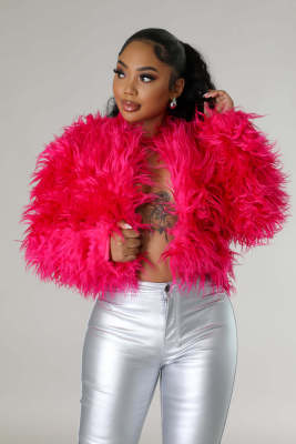 EVE Solid Color Long Sleeve Plush Coat GXHF-M81016