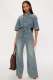 EVE Fashion Half Sleeve Washed Denim Jumpsuit LX-8606