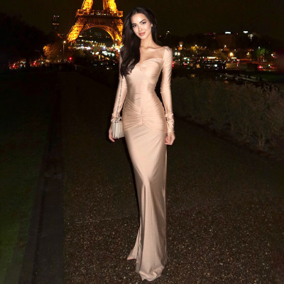 EVE Ruched Patchwork Long Sleeve Maxi Dress GZJQ-K25D85974