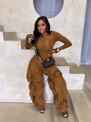 EVE Solid Color Long Sleeve Tops Loose Pants 2 Piece Set SFY-814