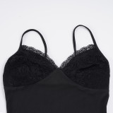 EVE V Neck Lace Patchwork Sling Bodysuit GWEN-JWJB45724