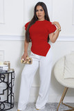 EVE Solid Color Short Sleeve Irregular Tops XHXF-475