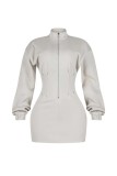 EVE Solid Color Long Sleeve Tight Mini Dress GXHF-M81010