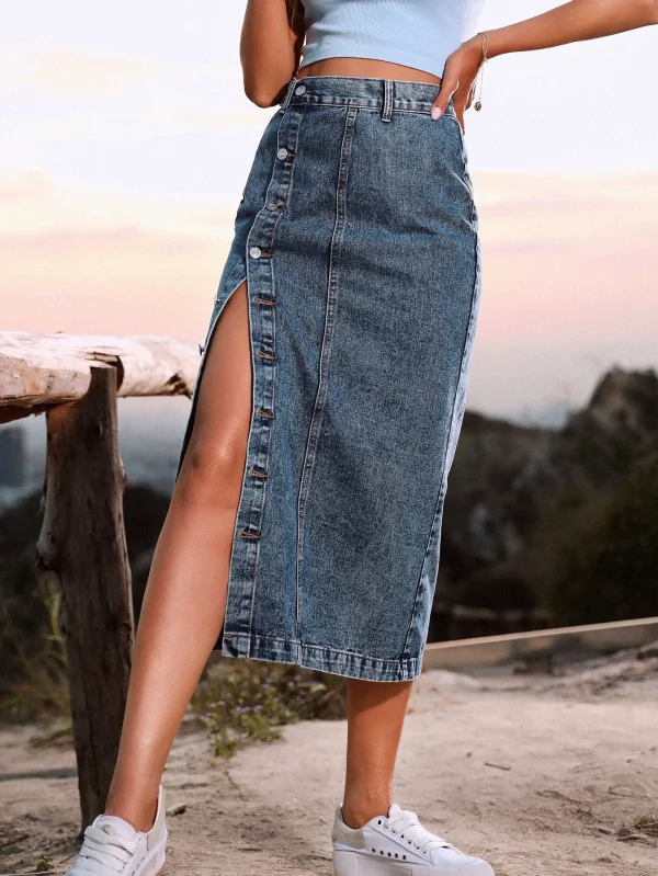 EVE Irregular Split High Waist Denim Long Skirts GYXN-30291