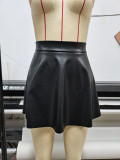 EVE PU Leather Solid Color Pleated Skirts GYXN-52315