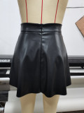 EVE PU Leather Solid Color Pleated Skirts GYXN-52315