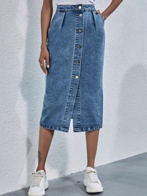 EVE High Waisted Single Breasted Denim Half Body Skirt GYXN-30592