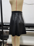 EVE PU Leather Solid Color Pleated Skirts GYXN-52315