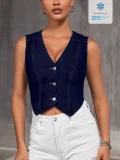 EVE Fashion Sleeveless V Neck Denim Vest GYXN-15277#