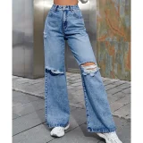 EVE Fashion Holes High Waist Wide Leg Jeans GYXN-10193