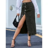 EVE Irregular Split High Waist Denim Long Skirts GYXN-30291