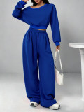 EVE Solid Color Slash Shoulder Long Sleeve Pants Set YH-9021