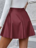 EVE PU Leather Solid Color Pleated Skirts GYXN-52315