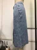 EVE High Waisted Single Breasted Denim Half Body Skirt GYXN-30592