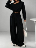 EVE Solid Color Slash Shoulder Long Sleeve Pants Set YH-9021