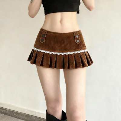 EVE Lace Patchwork Solid Color Pleated Mini Skirts GWEN-JMKD46146