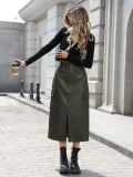 EVE High Waist Split PU Leather Half Body Skirt GYXN-73199