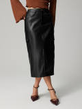 EVE High Waist Split PU Leather Half Body Skirt GYXN-73199