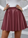 EVE PU Leather Solid Color Pleated Skirts GYXN-52315