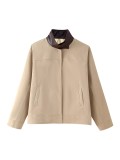 EVE Stand Collar Contrast Color Plaid Print Coat GYXN-204534