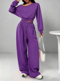 EVE Solid Color Slash Shoulder Long Sleeve Pants Set YH-9021