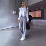 EVE Solid Color Lapel Neck Two Piece Pant Set GJMF-97787