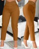 EVE Hollow Out Solid Color Pencil Pants GJMF-97761