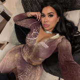 EVE Letter Print Print Zipper Tight Two Piece Pants Set XEF-K25S86708