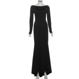 EVE Sexy Backless Chain Long Sleeve Maxi Dress XEF-K25D86126