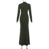 EVE Solid Color Long Sleeve Ribbon Maxi Dress XEF-K25D86463