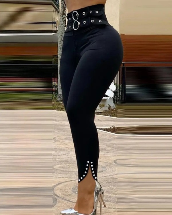 EVE High Waist Solid Color Split Pants GJMF-97766