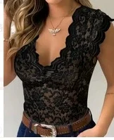 EVE Lace V Neck Sleeveless Bodysuit GJMF-97801
