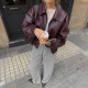 EVE Solid Color Zipper Leather Coat XEF-K25C85370