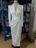 EVE Long Sleeve Solid Color Split Maxi Dress GJMF-97789