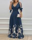 EVE V Neck Off Shoulder Print Maxi Dress GJMF-97762