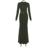 EVE Solid Color Long Sleeve Ribbon Maxi Dress XEF-K25D86463