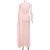 EVE Solid Color Ribbon Ruched Long Dress XEF-K25D87615