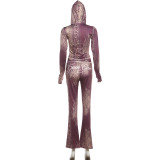 EVE Letter Print Print Zipper Tight Two Piece Pants Set XEF-K25S86708
