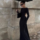 EVE Sexy Backless Chain Long Sleeve Maxi Dress XEF-K25D86126