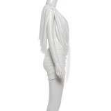 EVE Deep V Neck Ruched Solid Color Mini Dress XEF-K25D85964