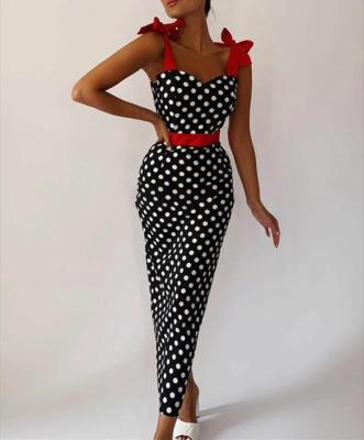EVE Polka Dot Print Tie Up Sling Maxi Dress GJMF-96679