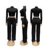 EVE Solid Color Long Sleeve Sport Two Piece Pant Set SFY-807