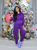 EVE Solid Color Hooded Sweatshirt Sport Two Piece Pants Set CM-9543