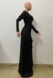 EVE Solid Color Tie Up Irregular Split Maxi Dress QODY-6072