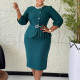 EVE Plus Size 3/4 Sleeve Ruffles Solid Color Midi Dress GATE-607