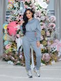 EVE Solid Color Hooded Sweatshirt Sport Two Piece Pants Set CM-9543