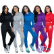 EVE Solid Color Hooded Sweatshirt Sport Two Piece Pants Set CM-9543