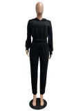 EVE Solid Color Hooded Sweatshirt Sport Two Piece Pants Set CM-9543