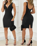 EVE Deep V Neck Sequin Bodycon Dress GJMF-97791