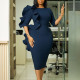 EVE Plus Size Solid Color Ruffles 3/4 Sleeve Midi Dress GATE-608